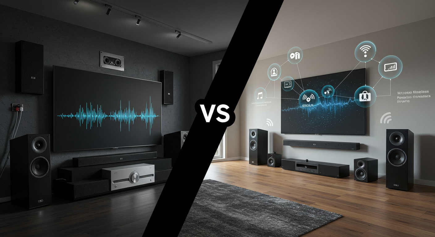 Comparison of wired vs. wireless home theater speaker setups