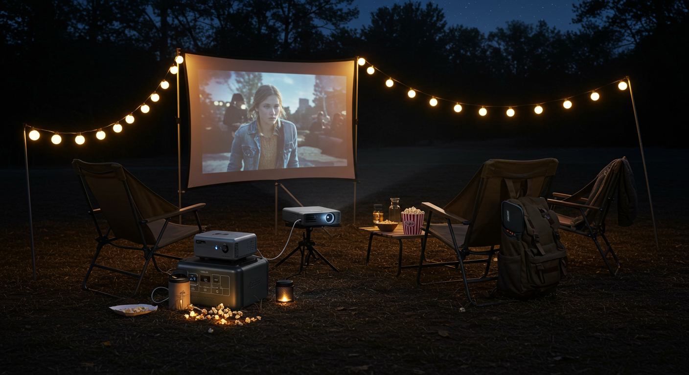A cozy portable movie setup