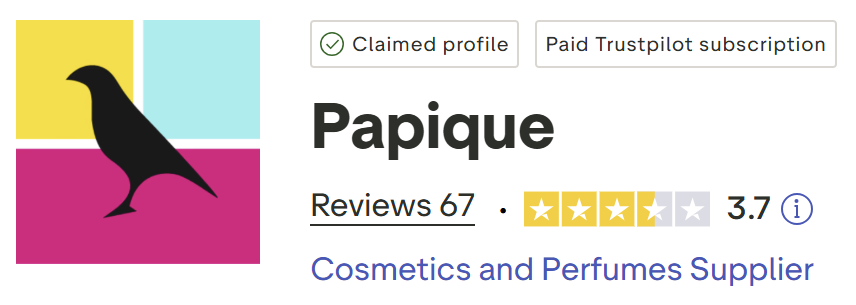 Screenshot of Papique’s Trustpilot rating and review count summary.