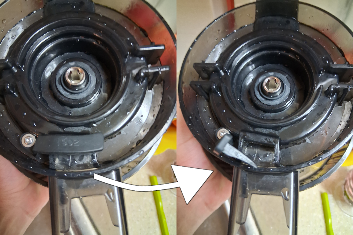 Puraflows Auramist removable rubber pulp outlet plug used to access the pulp extraction section for cleaning