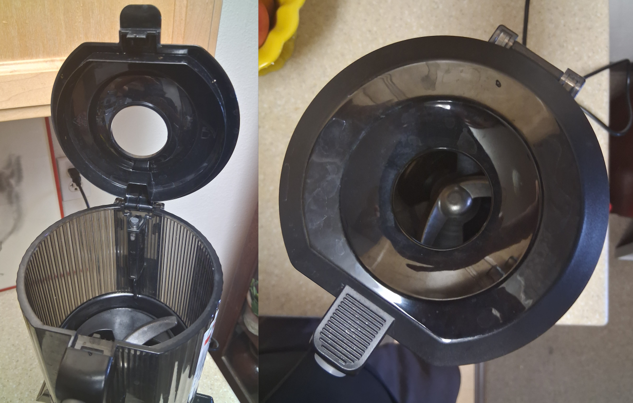 Puraflows Auramist 6-inch feed chute shown open and closed during hands-on testing