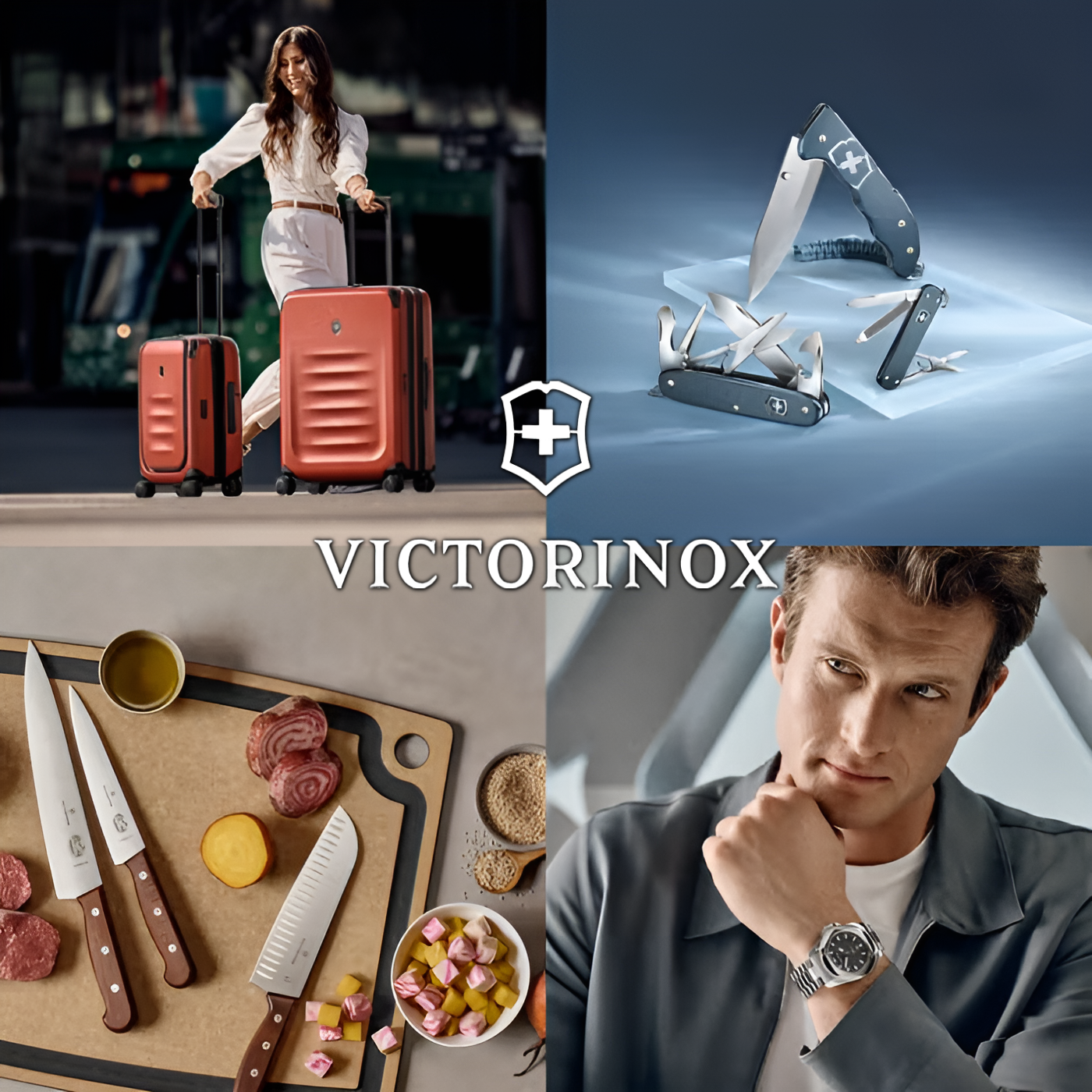 Victorinox Swiss Army Knives, kitchen knives, luggage, and watches