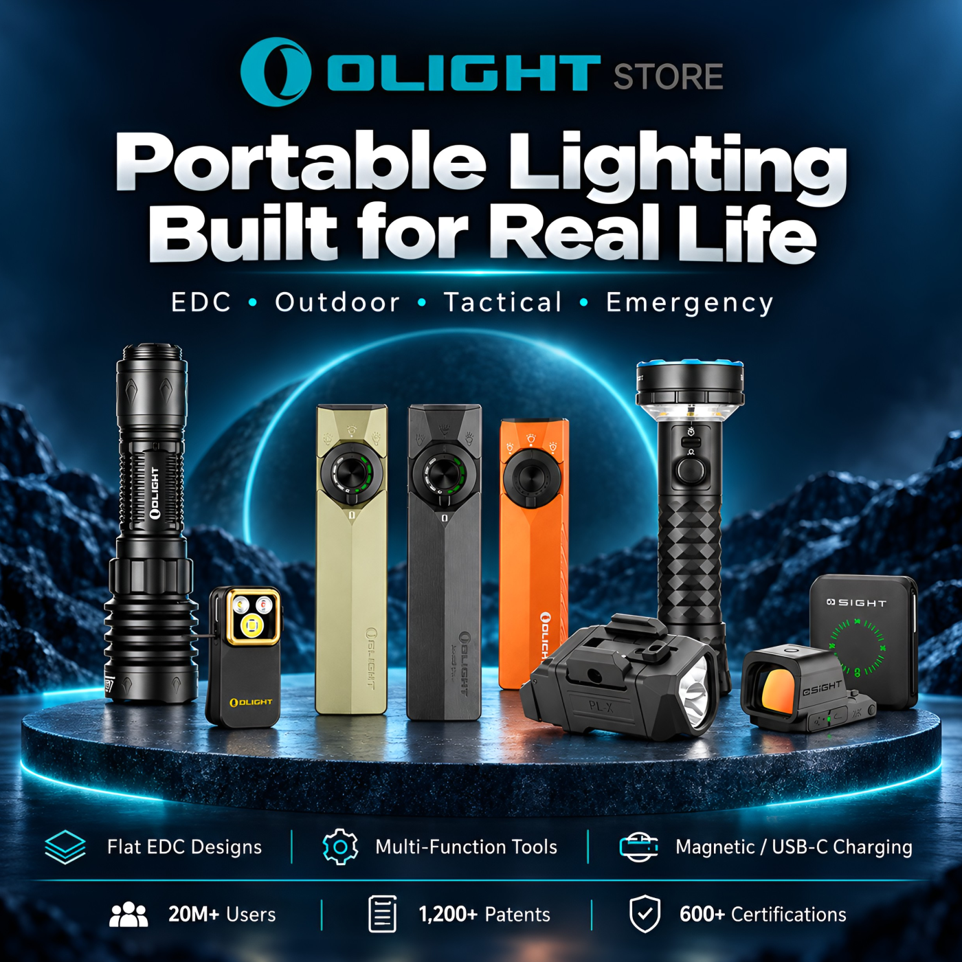 Olight EDC, tactical, clip, weapon-mounted lights, and OSIGHT optics